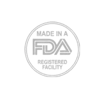 FDA registered facility badge in silver, circular emblem highlighting regulatory compliance for cosmetic manufacturing