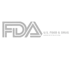 FDA logo in metallic silver, representing regulatory compliance for cosmetics manufacturing and ingredient safety standards