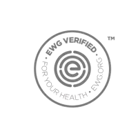 EWG VERIFIED seal in black and white, circular stamp with spiral logo, symbolizing ingredient transparency and safety compliance