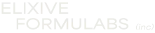 Elixive Formulabs logo in minimalist white font on transparent background, reflecting clinical-luxury cosmetic science